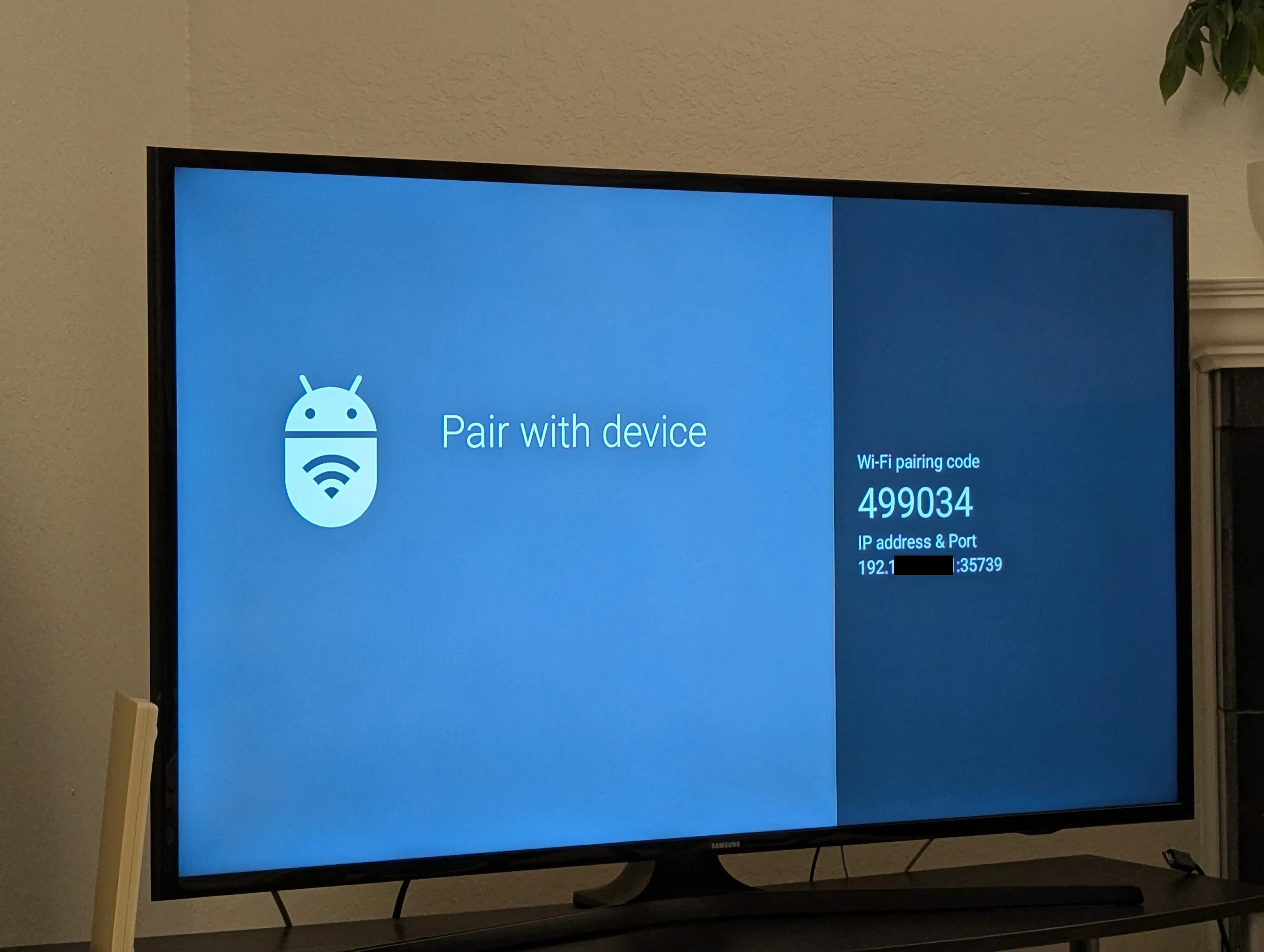 Pairing code screen on Chromecast